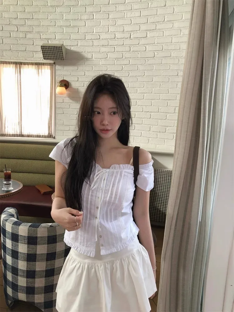 Słodki top ort Sve irt dla młodych dziewcząt, dopasowany krój, styl uliczny, czysta pożądanie, długość topu z drewnianym wykończeniem.