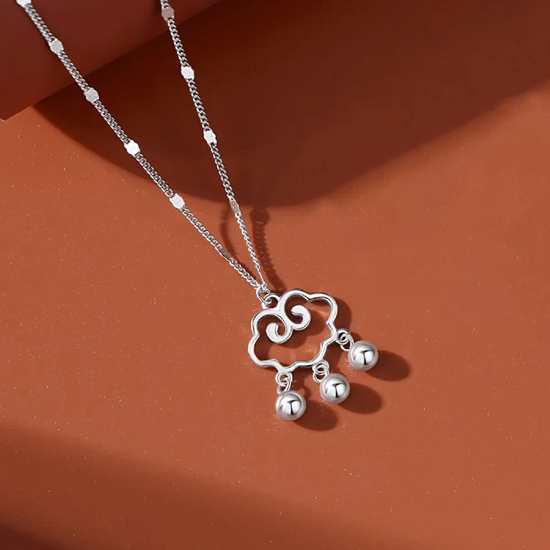 Sterling Silver Xiangyun Safety Lock Necklace Female Niche Design Girl Silver Longevity Lock Lock of Good Wishes Pendant