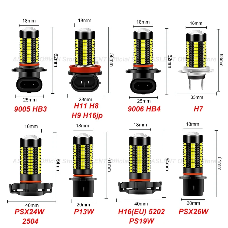 2x NEW 9006 HB4 9005 HB3 LED Bulbs H11 H8 H16 H7 PS19W PSX26W PSX24W 2504 P13W 6000K White Auto Fog Lamp Day Running Light DC12V