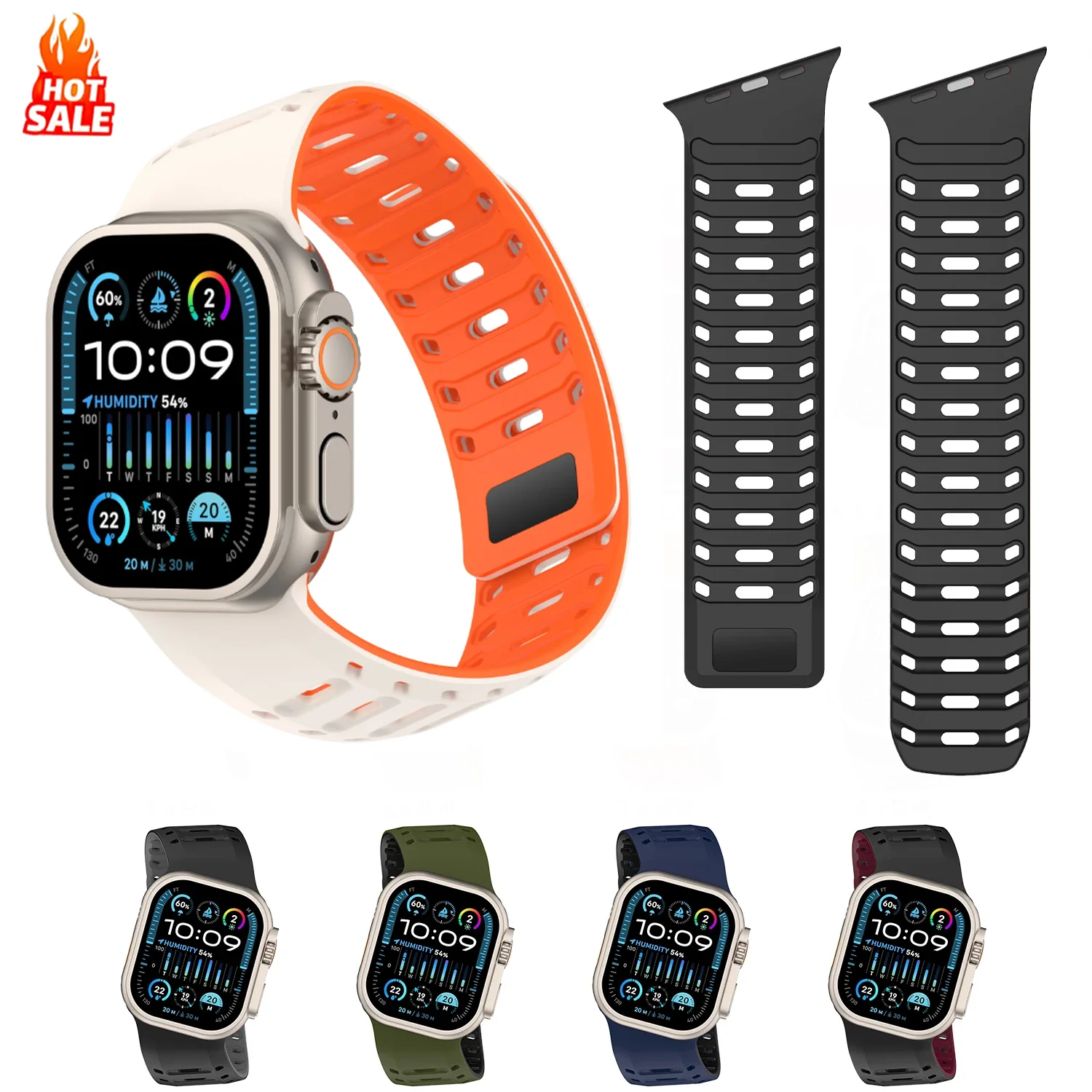 Bracelet en silicone à design incliné pour Apple Watch Band Ultra 49mm 46mm 45mm 44mm, bracelet magnétique pour iWatch Series 11 10 9 8 7 SE Ultra 2