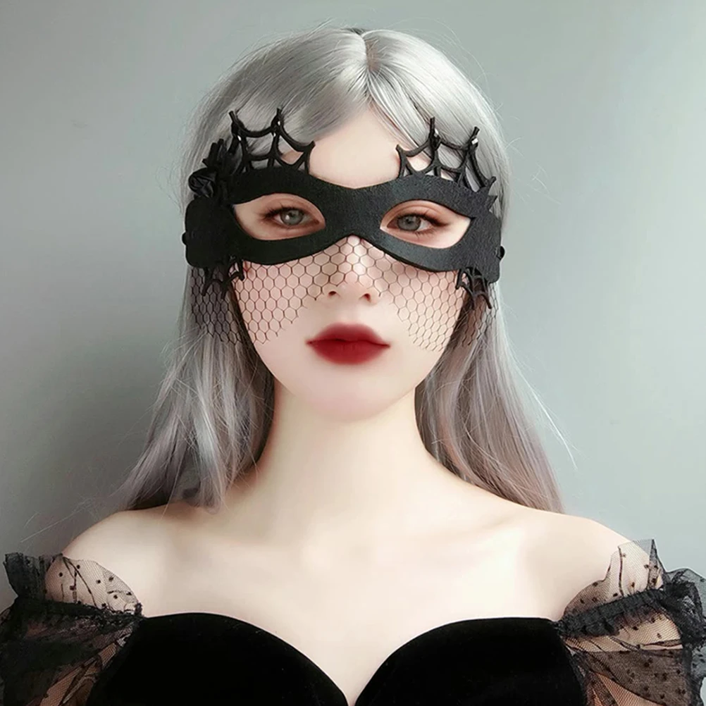 

Felt Cloth Mesh Half Face Masks Women Masquerade Halloween Costume Cosplay Festival Party Props Adjustable Ribbon Lightweight