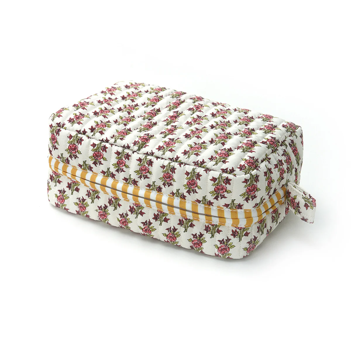 Vintage Floral Quilted Makeup Bag, Fabric Printed Storage Bag, Large Capacity Travel Toiletry Bag, Handheld Cosmetic Storage Pou