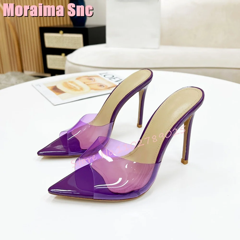 Clear Pvc Pointed Toe Slippers Stiletto High Heel Slip On Sexy Concise Style Women Shoes Summer Slides 2023, Moda Nowości