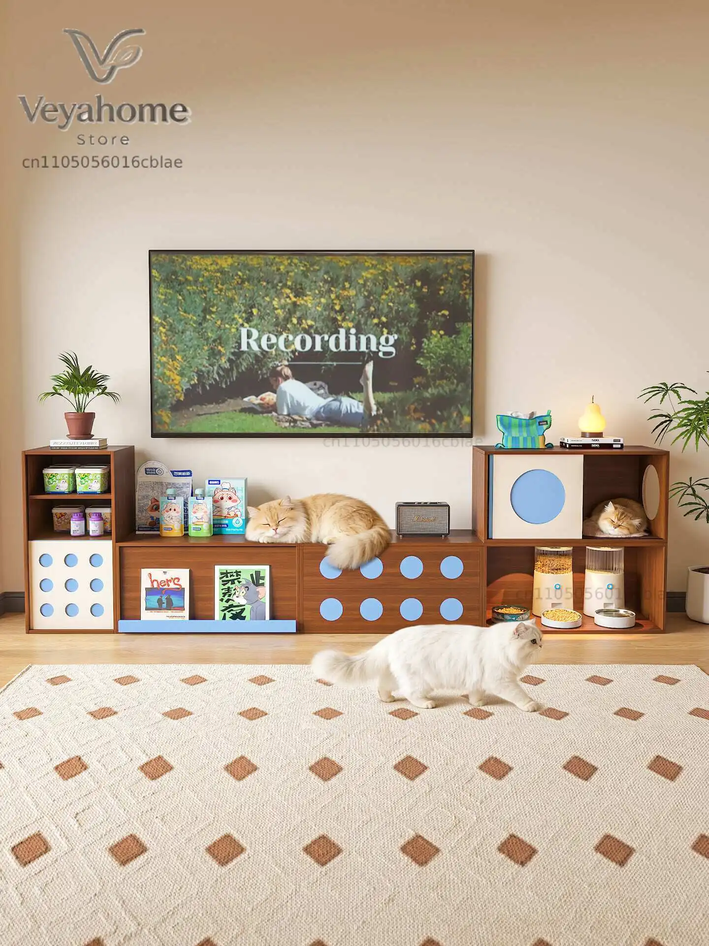 Mei's three-in-one cat house cat nest TV cabinet antique furniture living room 2026 pet storage integrated