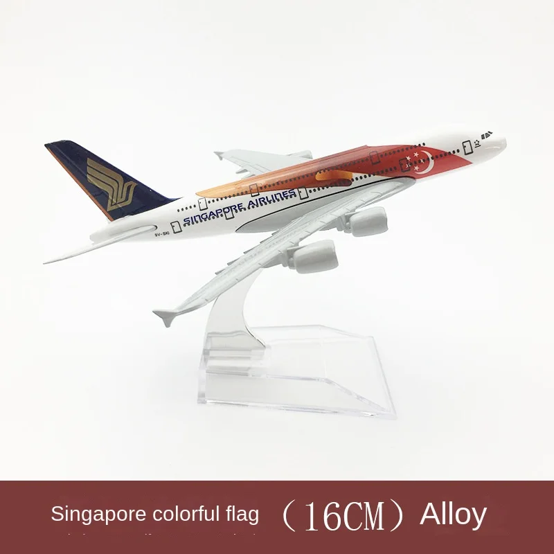 Aircraft Model Alloy Ornaments 16cm Singapore Bunting Airbus A380 Diecast Aviation Plane Collectible Miniature Toys for Boys