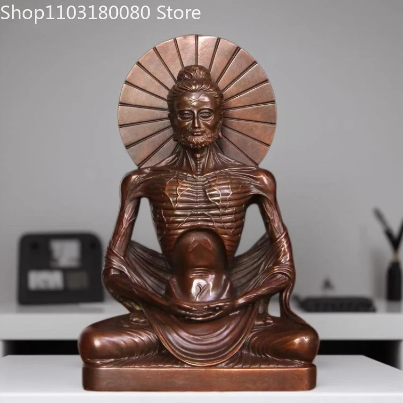 

11cm Red copper carving ascetic monk statue sculpture
