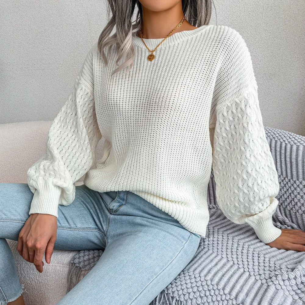 Women Casual Lantern Long Sleeve Knitted Pullovers And Sweaters Autumn Winter 2023