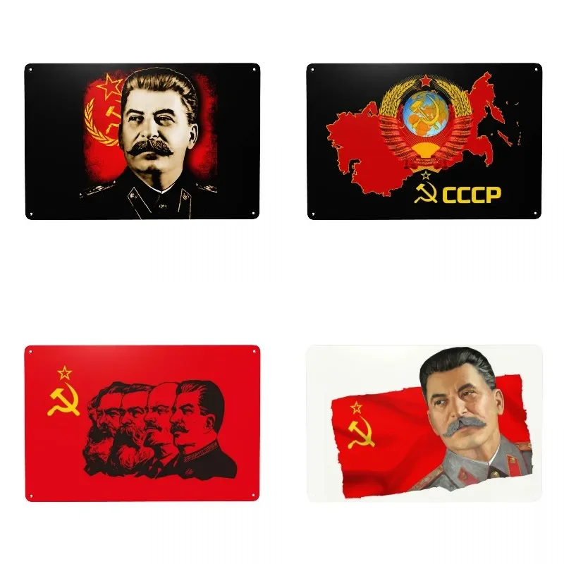 Vintage Allied Nations Joseph Stalin Metal Tin Sign Rectangle USSR Communist Russia Signs Plaque Gate Garden Bars Wall Art Decor