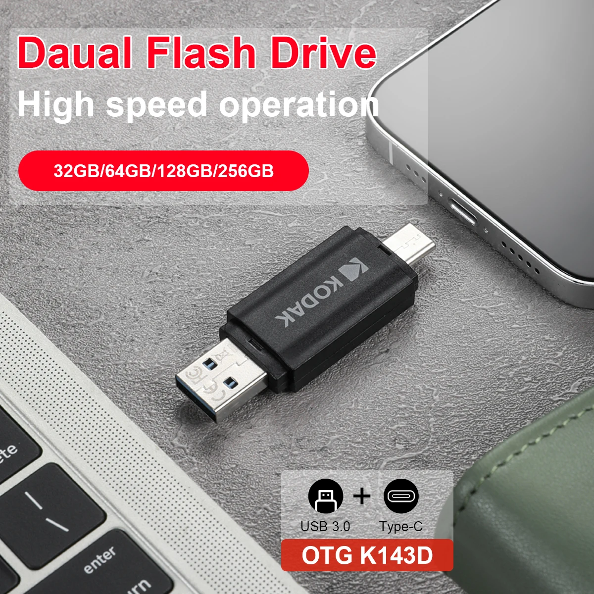 

Новый высокоскоростной флэш-диск Kodak K143D | Usb3.0+ Type-C | 32 ГБ/64 ГБ/128 ГБ/256 ГБ/двойной интерфейс/Otg/двойной интерфейс, универсальный дизайн