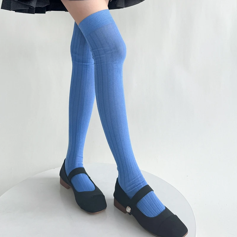Korea Style Over Knee Socks Women Fashion Mixed Colors Cotton Fabric Long Stockings Students Quality Elastic High Socks Female