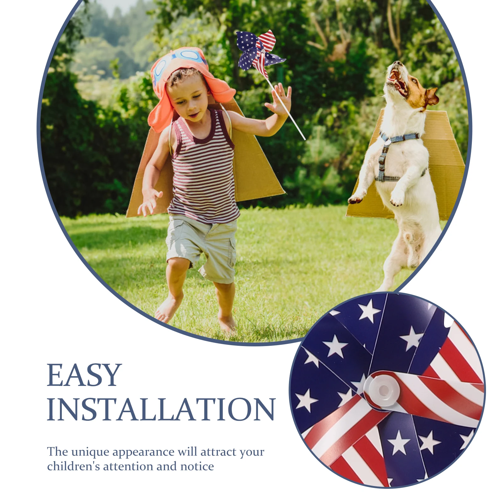 

12 Pcs Patriotic Pinwheel Windmill 18cm Hollow Shaft Red White Blue PP Material July 4th Memorial Day Garden Decor Yard Spinner