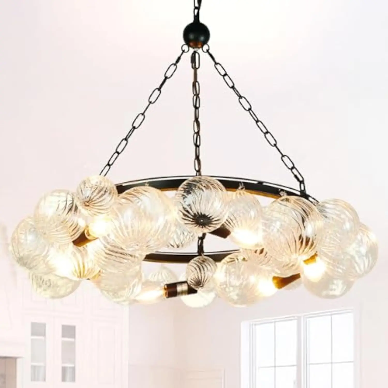 

27.5" Black Chandelier, 6-Light Modern Bubble Ball Chandelier Lighting, Dining Room Chandelier Over Table, Farmhouse Glass Pend