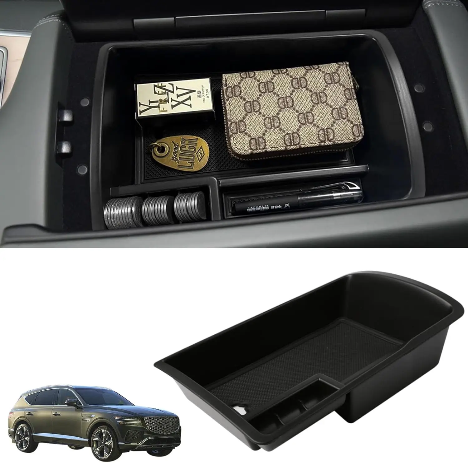 

Center Console Organizer Tray Compatible with Genesis GV80 2021 2022 2023 2024 Accessories, Secondary Storage Armrest Glove Box