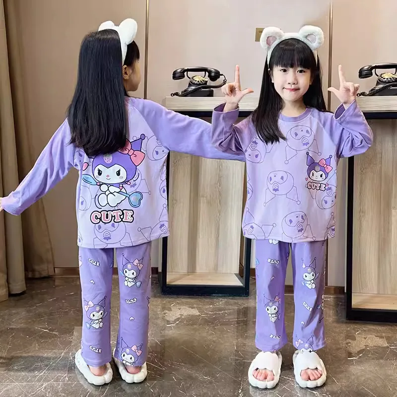 Cinnamoroll Baby Girls Pajama Sets Soft Round Neck Loose Breathable Gal Print Night Clothes Set Cute Comfortable Homewear Autumn