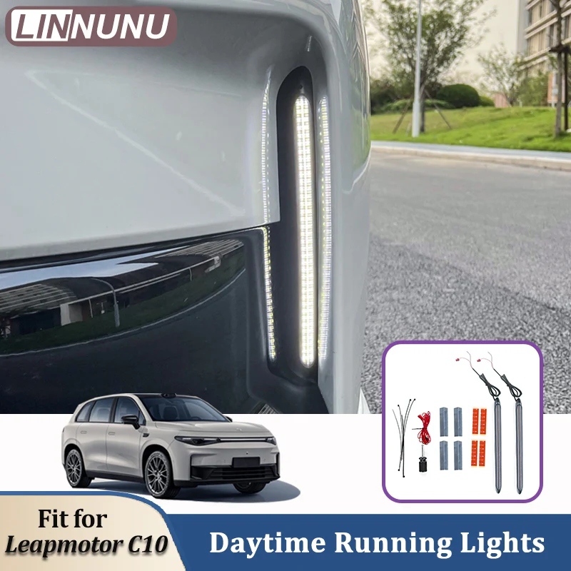LINNUNU Daytime Running Lights For Leapmotor C10 Dynamic Blue Light Flow Constant White Light Brightness LED Auto Accessories