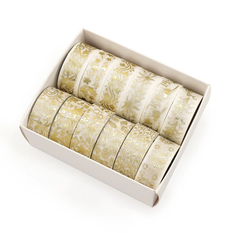 12 rotoli/scatola Set di nastri Washi fiore pianta dorata lamina d'oro adesivo decorativo nastro adesivo Scrapbooking diario Planner cancelleria