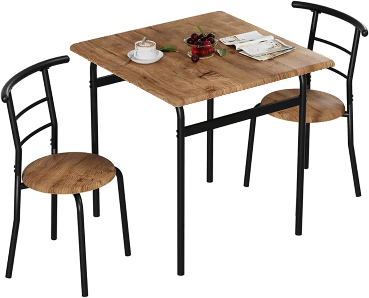 

3 Piece Dining Table & Chairs Set for 2, Metal and Wooden Square Kitchen Dinette Set for Small Space, Breakfast Nook, Saving