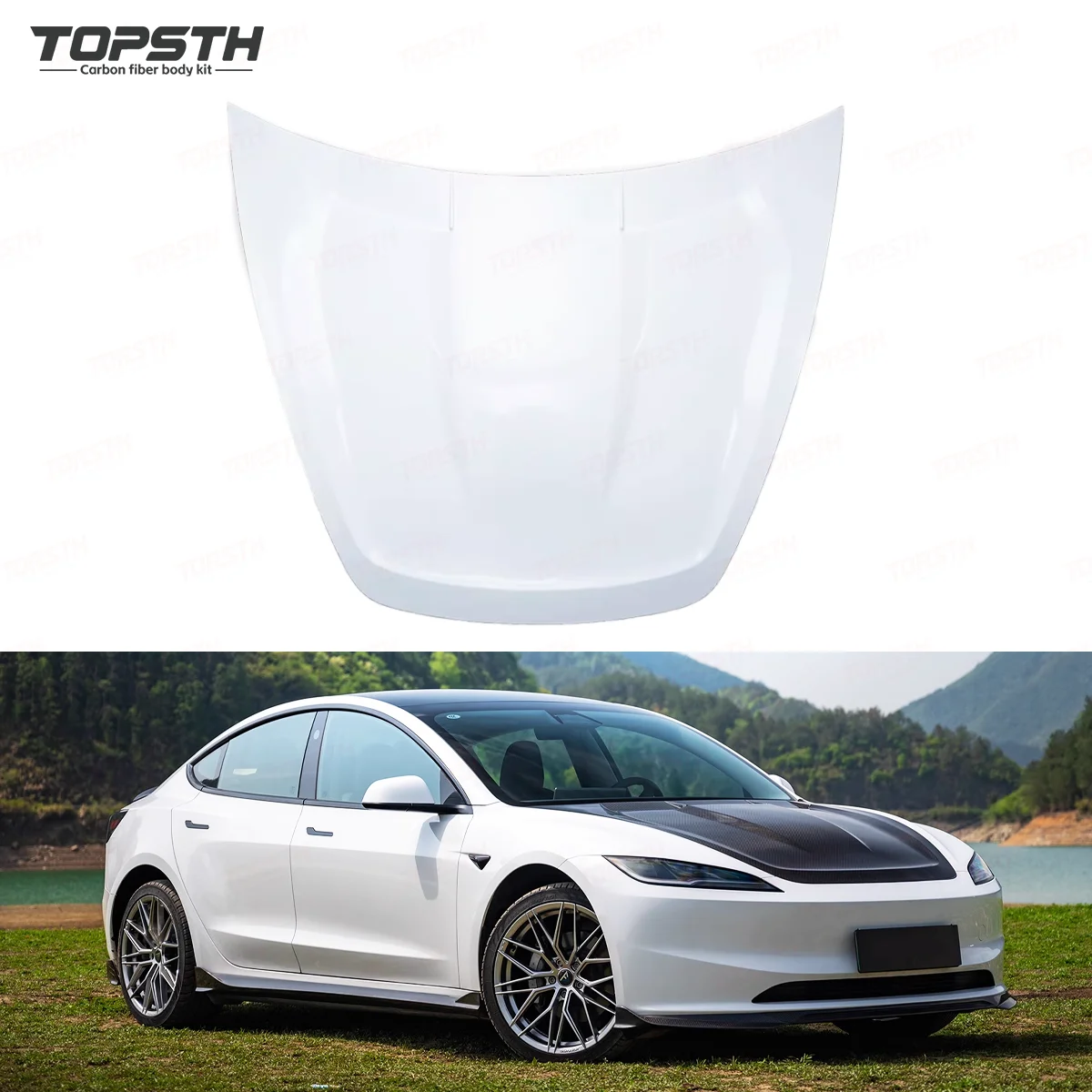 

Custom Carbon Fiber Lightning Style Hood for 2024+ Tesla Model 3 Lightweight Performance Upgrade with New Condition Engine Cover