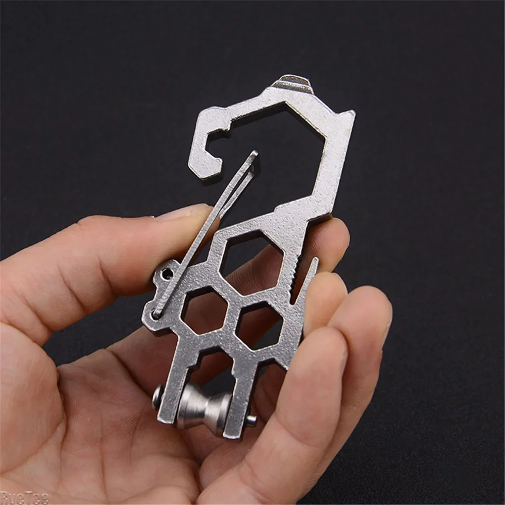Multifunctional Stainless Steel Bottle Opener Wrench with Pulley Mountain Buckle for EDC Accessories Men Gift