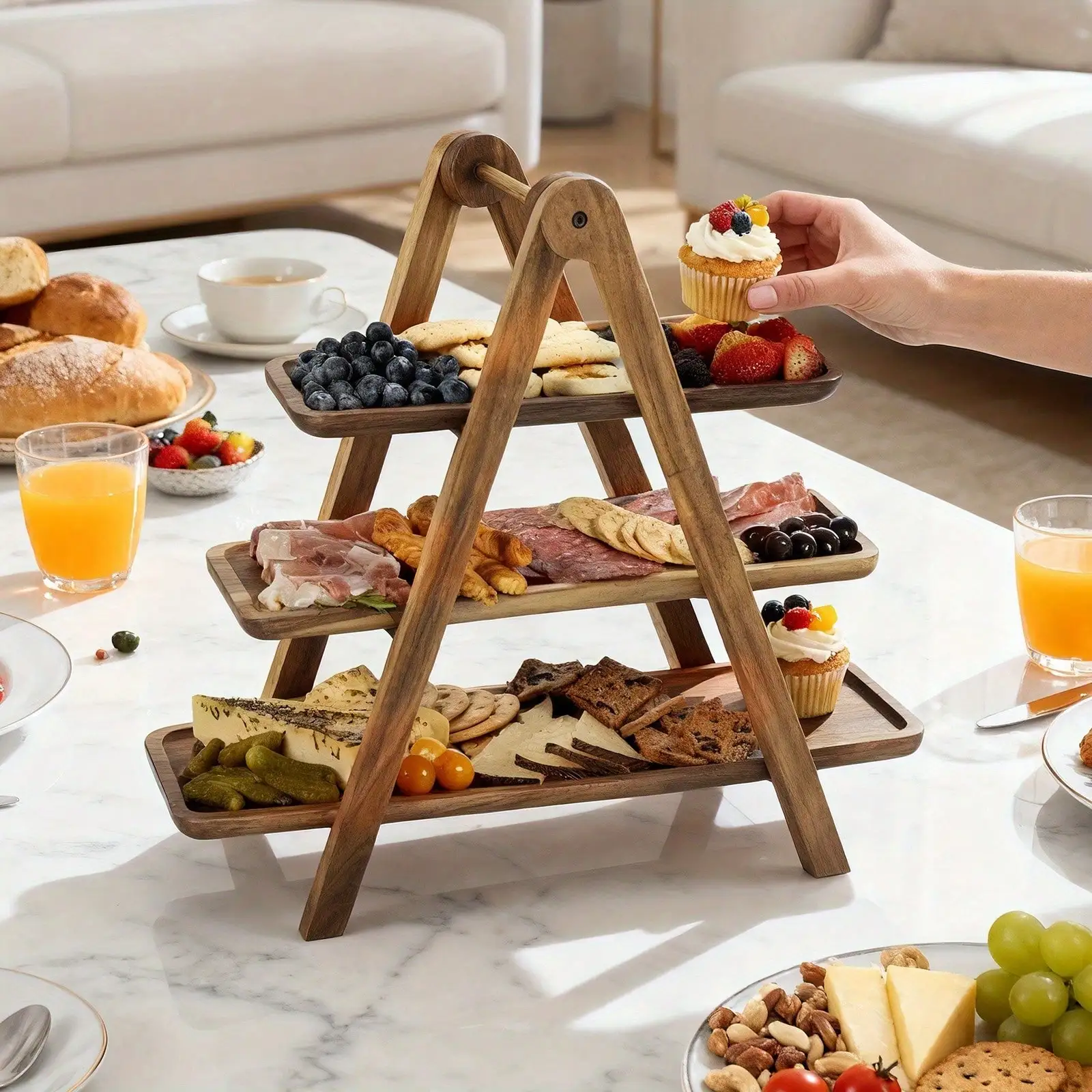 `3 Layer Wooden Dessert Display Stand, Tiered Fruit and Cupcake Holder in Dark Brown, Party Wedding Restaurant Dessert Stand for Cakes Macarons Tea Party, Home Decor and Gift`