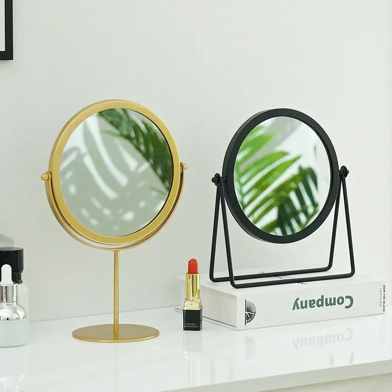 

Makeup Mirror Light Luxury Retro European Metal Gold Mirrors Home Desktop Desktop Square Round Mirror Dormitory Makeup Mirrors