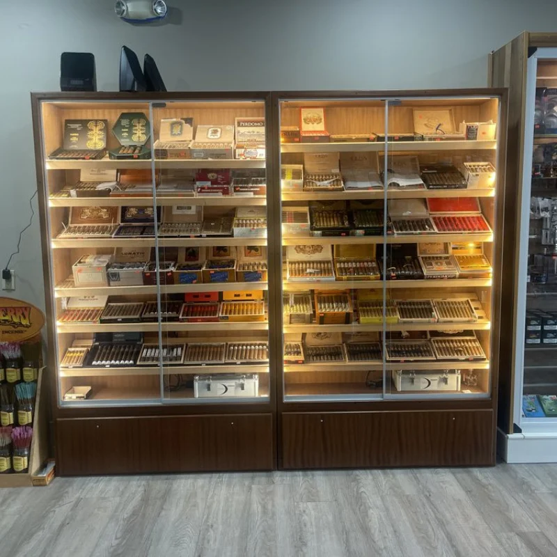 

customized.Hot Sale Smoke Store Fixture Cigar Display Showcase Spanish Cedar Wood Humidor Smoke Products