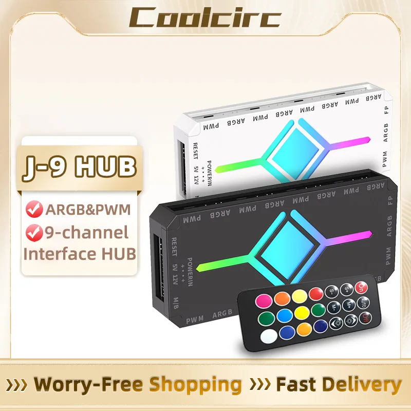 

Coolcirc ARGB Chassis Fan Controller 1 to 9 Ports Splitter ARGB&PWM Cooling Fan Hub SATA Powered with Remote Control for PC Case