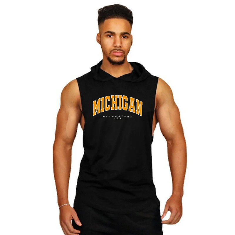 Estate cotone traspirante sciolto fresco felpa con cappuccio palestra Fitness allenamento senza maniche con cappuccio canotte Mens Bodybuilding Sport Muscle Shirts