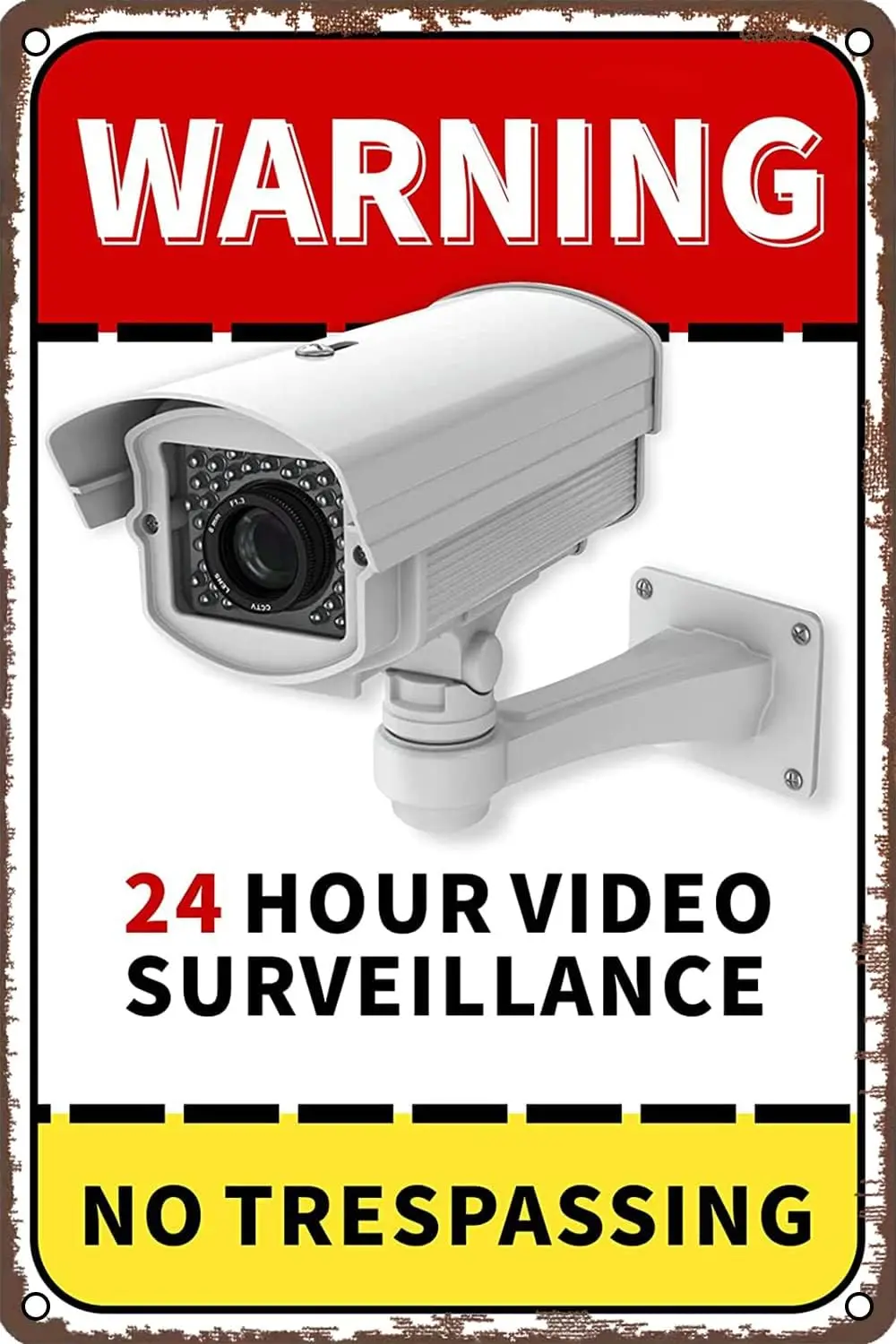 24 Hour Video Surveillance Metal Sign, No Trespassing Warning Sign Retro Wall Decor for Home Garden Man Cave Bars Restaurants Ca