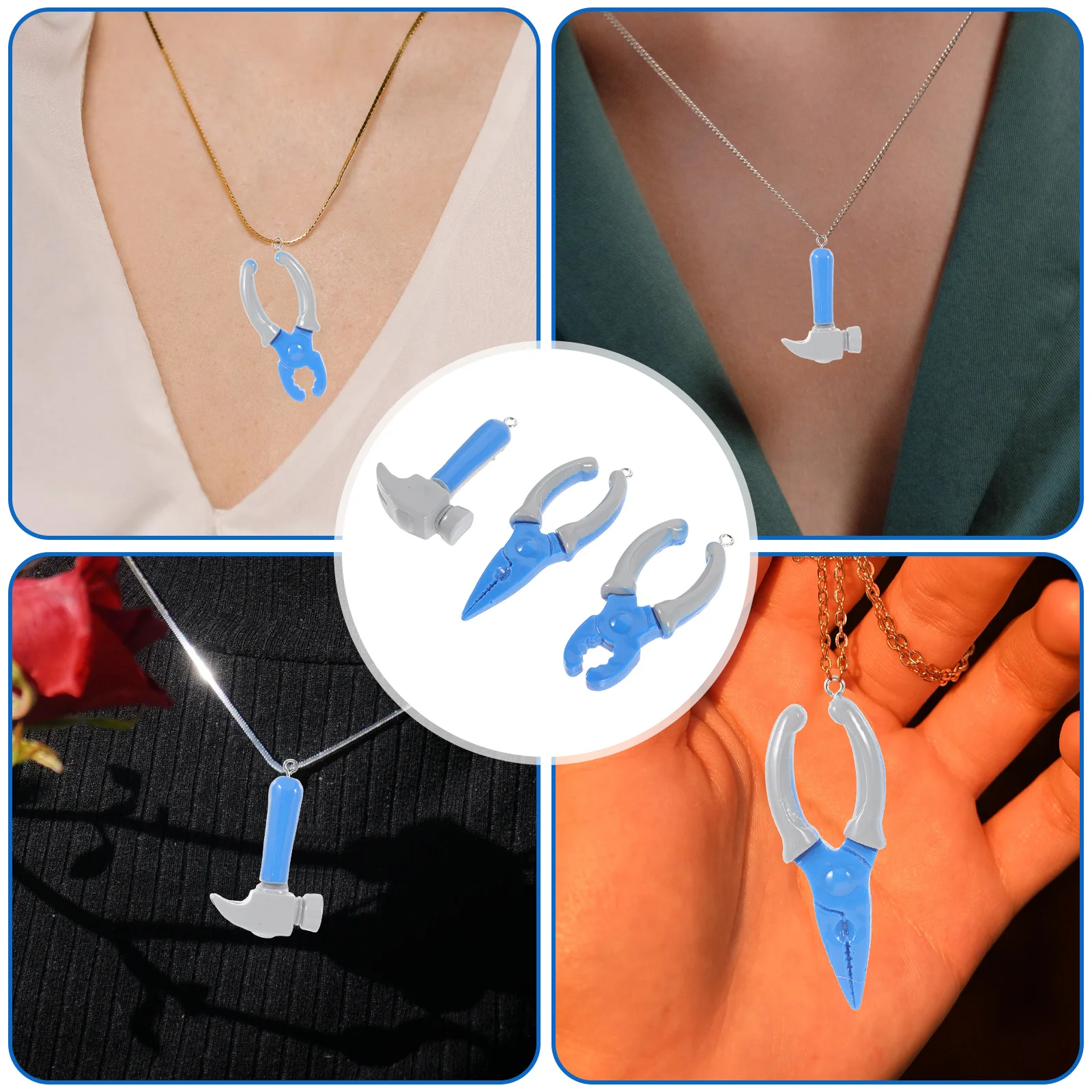 1세트 참신한 도구 열쇠고리 장식품 작은 망치 가위 플라이어 레진 DIY 보석 제작 작은 펜던트 장식품