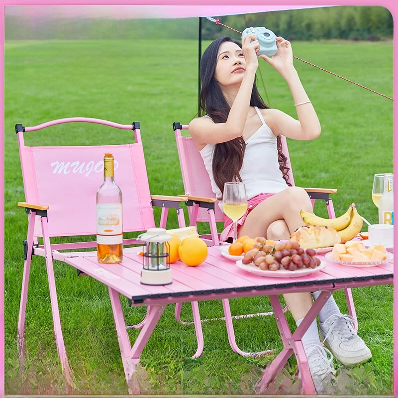 

Portable Pink Table And Chair Set Kermitt Chair Roll up Table Cam Picnic Outdoor Leisure Furniture Outdoor Chairs And Stools