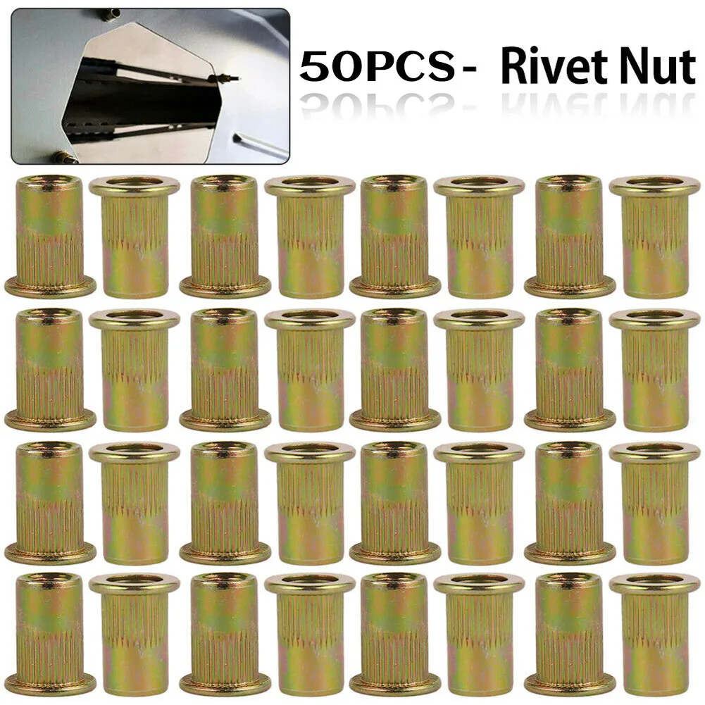 Zinc Plated Steel Nut Nutserts M6 Nutserts Rivet Nuts Flange Blind Rivnuts for Various Applications (Pack of 50)