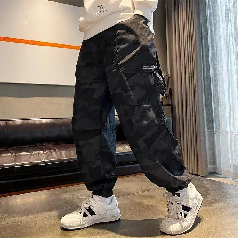 

Kids Boy Joggers Pants Boys Cargo Pants Teenage Straight Trousers Children High Waist Vintage Casual Streetwear Baggy 2024 Pants