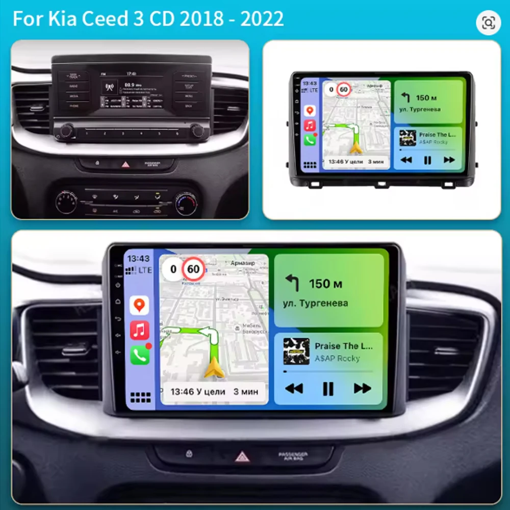 Android 16 Car Radio Carplay+Auto For Kia Ceed 3 CD 2018 2019 2020 2021 2022 Navigation GPS Multimedia Video Player Stereo WiFi