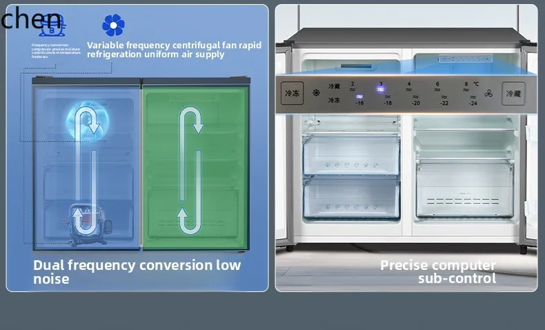 ZML ตู้เย็นระบายความร้อนด้วยอากาศและปราศจากน้ําค้างแข็งประหยัดพลังงานชั้นหนึ่งการแปลงความถี่คู่ขนาดเล็กฝังประตูคู่