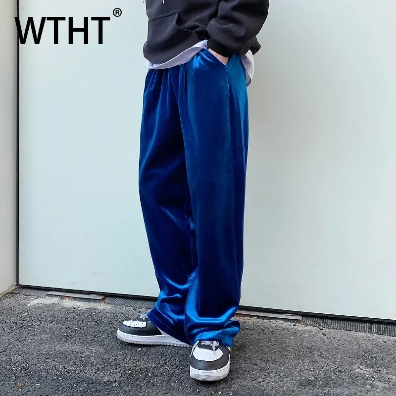 

WTHT модные мужские однотонные свободные уличные брюки, модные осенние брюки 2023, широкие повседневные брюки в американском стиле, мужские 2A1954