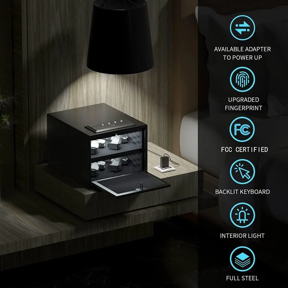 Biometric Pistol Safe (FCC & California DOJ Certified) - Quick Access Handgun Safe with Fingerprint & Digital Keypad, Secure Ho