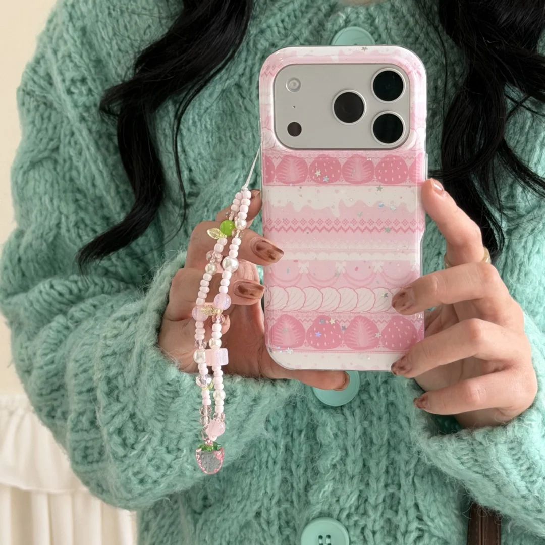 

Cute Glitter Strawberry Pink Phone Case For iPhone 17 Pro Max 16 15 14 13 Pro Max 15 Pro Lovely Bwoknot Soft Cover﻿﻿