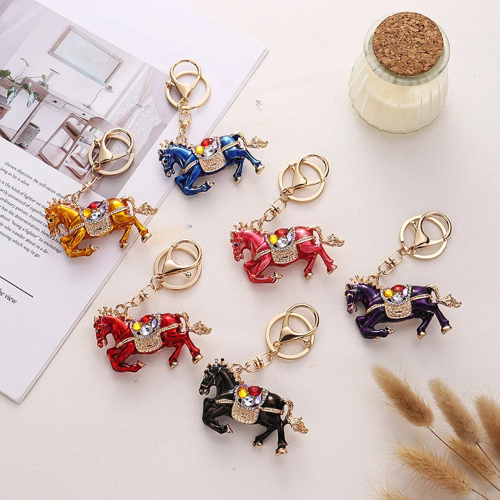 New Little Horse Car Keychain Diamond Painting Keychain Metal Cute Men's And Women's Bag Pendant Key Chain Gift Car Accessories