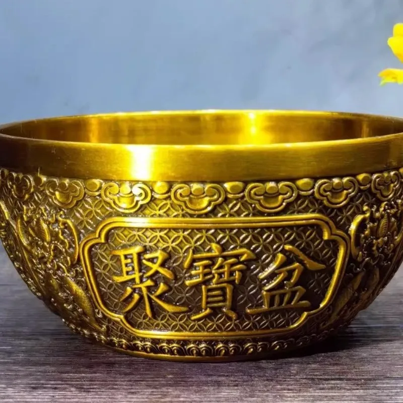 Copper Treasure Bowl Ornament with Qilin Eight Treasures for Living Room and Office Decoration