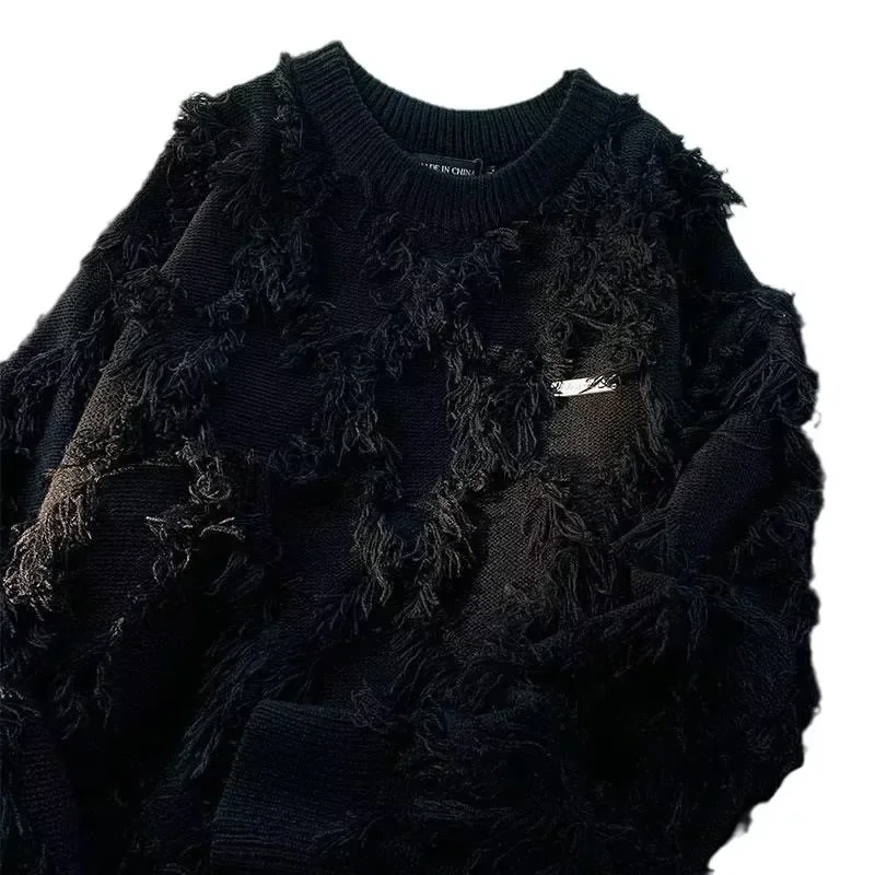 Fashion Vintage Tassel Fringe Couple Paragraph Sweater Fall And Winter Harajuku Men's And Women's Knitwear Top Clothing Y2k