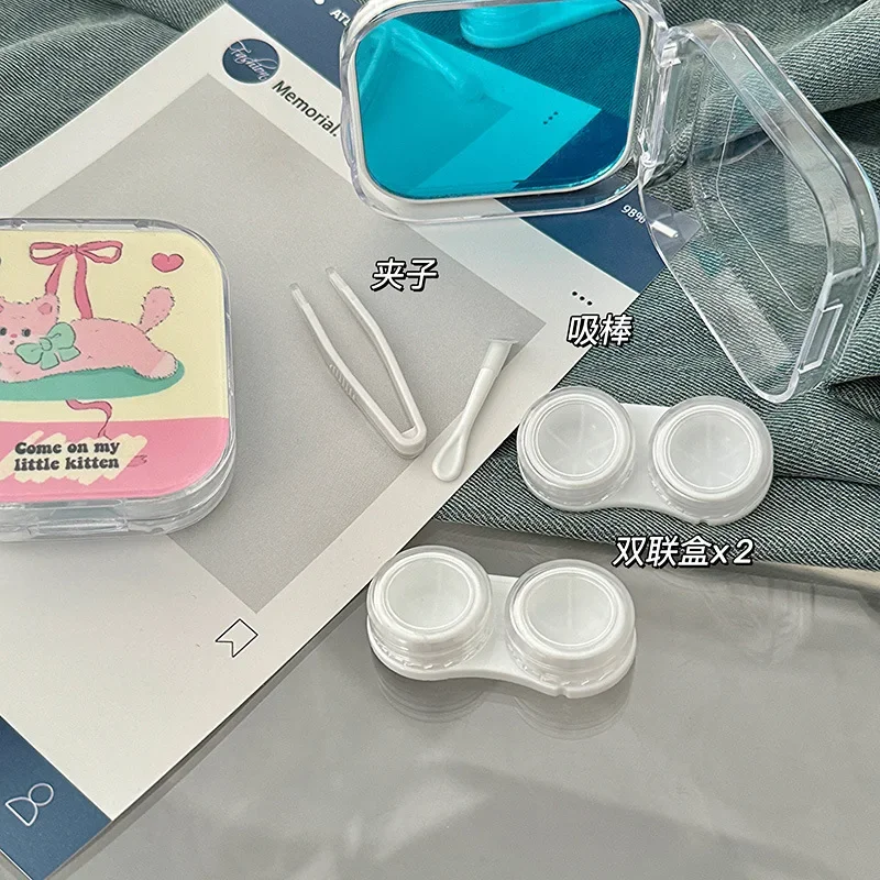 Retro Cartoon Dog Lens Container Women Cute Contacts Lens Case Men Color Contact Lenses Storage Box Portable Travel Set