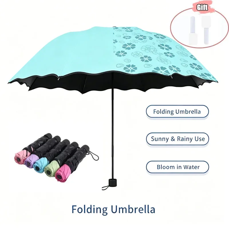 1-2PCS 1-2PCS Portable Water Blooming Umbrella Sun Rain Dual Use Black Coating UV Protection Folding Parasol Creative Manual Design - Aliexpress Deal