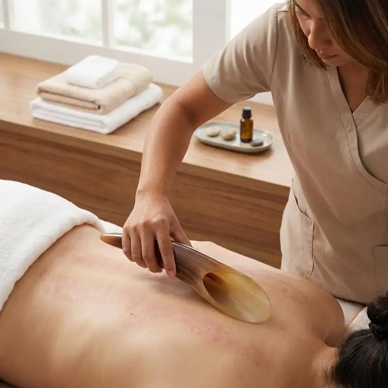 

Натуральный массажер Гуаша из рога буйвола для спа-процедур, универсальный скребок для массажа всего тела, для здоровья и расслабления