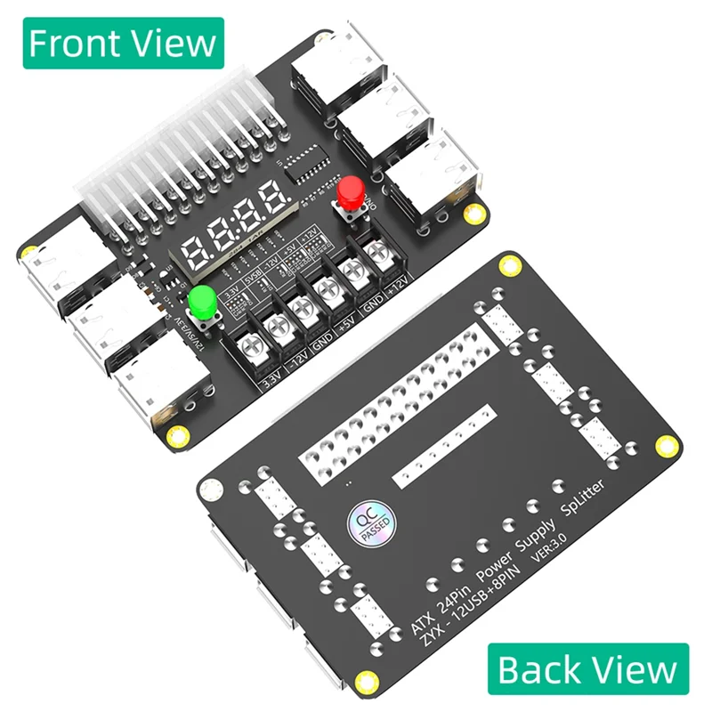 Classic-ATX Power Supply Breakout Board With Acrylic Case 3.3V, 5V, 12V, -12V Output Voltage And 12 Ports USB, 3A Maximum Output