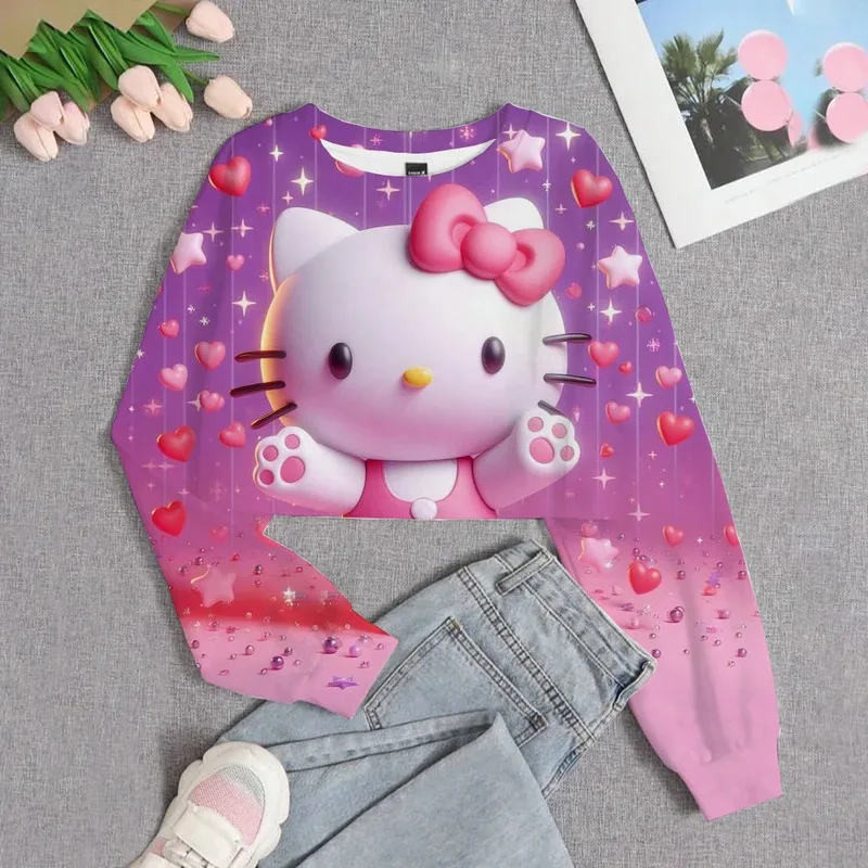 

Hello Kitty Christmas Print Round Neck Sweatshirt Casual Christmas Holiday Children's 3D Sweatshirt Pullover Girls' Top