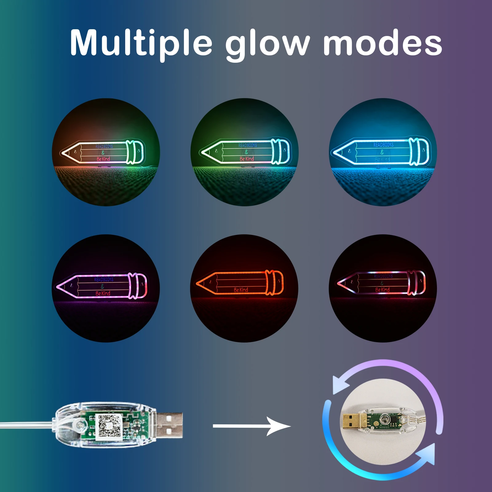 Read Books Be Kind Neon Sign LED Lights Pencil Shaped Signs Room Decoration Home Bedroom School Classroom Library Study Club