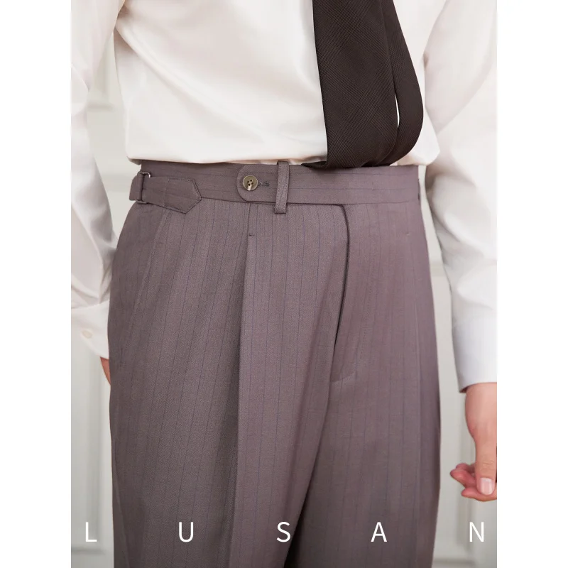 

Мужские прямые брюки в итальянском стиле «Неаполь» в полоску с высокой талией, британские джентльменские универсальные модные повседневные брюки