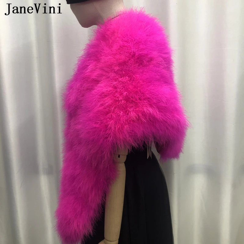 JaneVini Fuchsia Ostrich Feathers Plus Size Women Cape Jacket Wedding Dress Cover Up Real Fur Bridal Shawl Wraps Bolero Shrugs