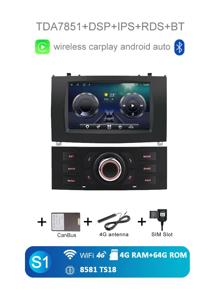 360 Camera 4G SIM 12G+256G Carplay Auto Android 14.0 IPS Car DVD Player GPS Map WIFI Bluetooth Radio for Peugeot 407 2004-2010